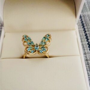 18k Gold Plated Butterfly Ring with Blue Accents  non tarnish Adjustable